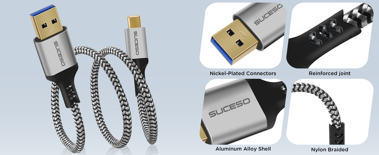 Кабель USB-C на USB 3.1 Gen2, 0.5м, швидка зарядка 3A/60W, 10Gbps, сумісний з iPhone 15, Galaxy S24, Redmi, Pixel 8, PS5 SSD