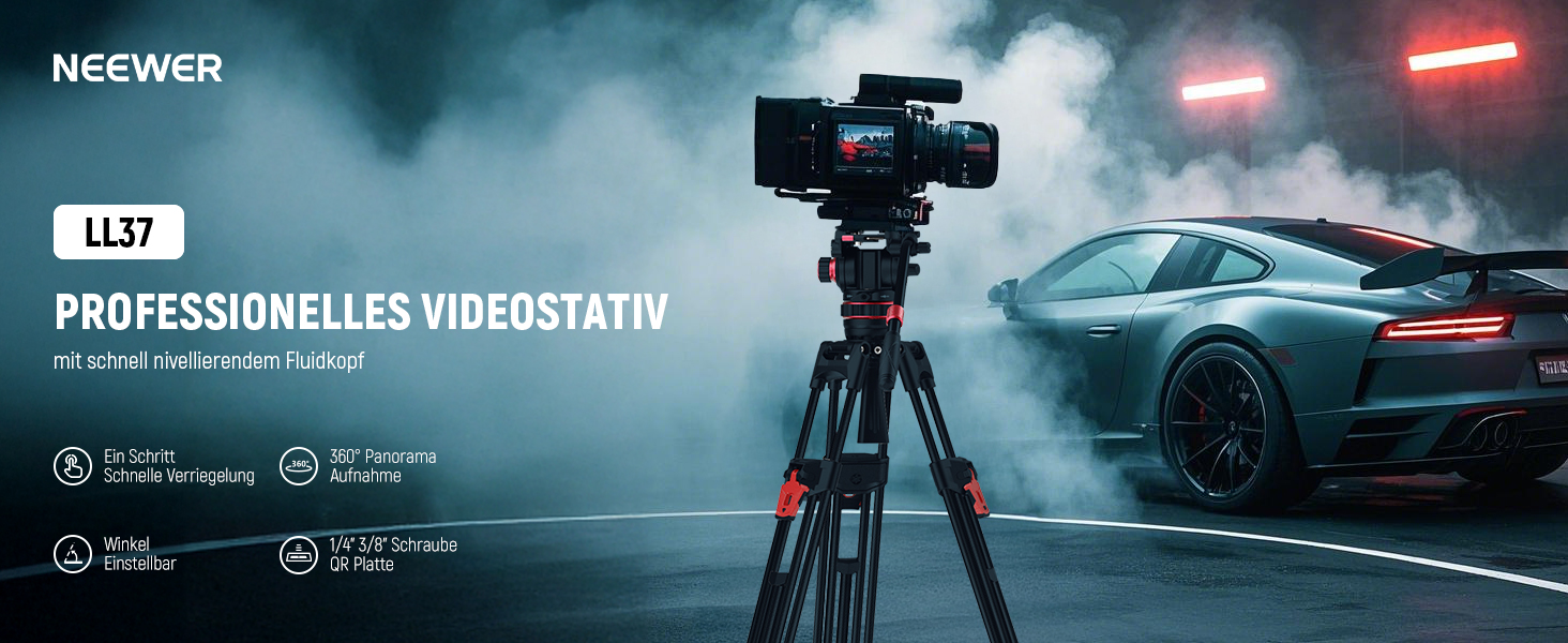 NEEWER Штатив відео професійний 74' з Fluid-головкою, сумісний з DJI RS, для DSLR, максимальне навантаження 8кг (LL37)