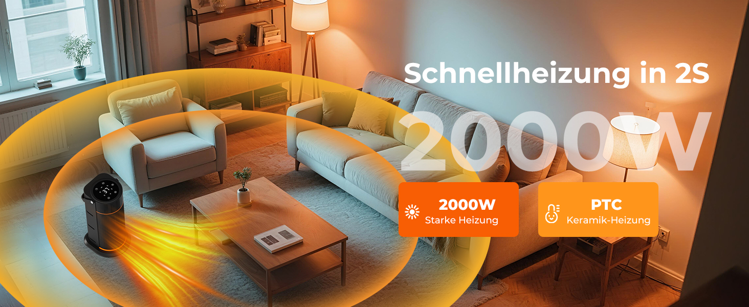 Електричний обігрівач 2000W з PTC-керамічним нагрівачем, тихий, з пульт дистанційного керування, таймером, поворотним механізмом 70° та LED-дисплеєм. Підходить для офісу, спальні, ванної кімнати, дому. Чорний, без полум'я.