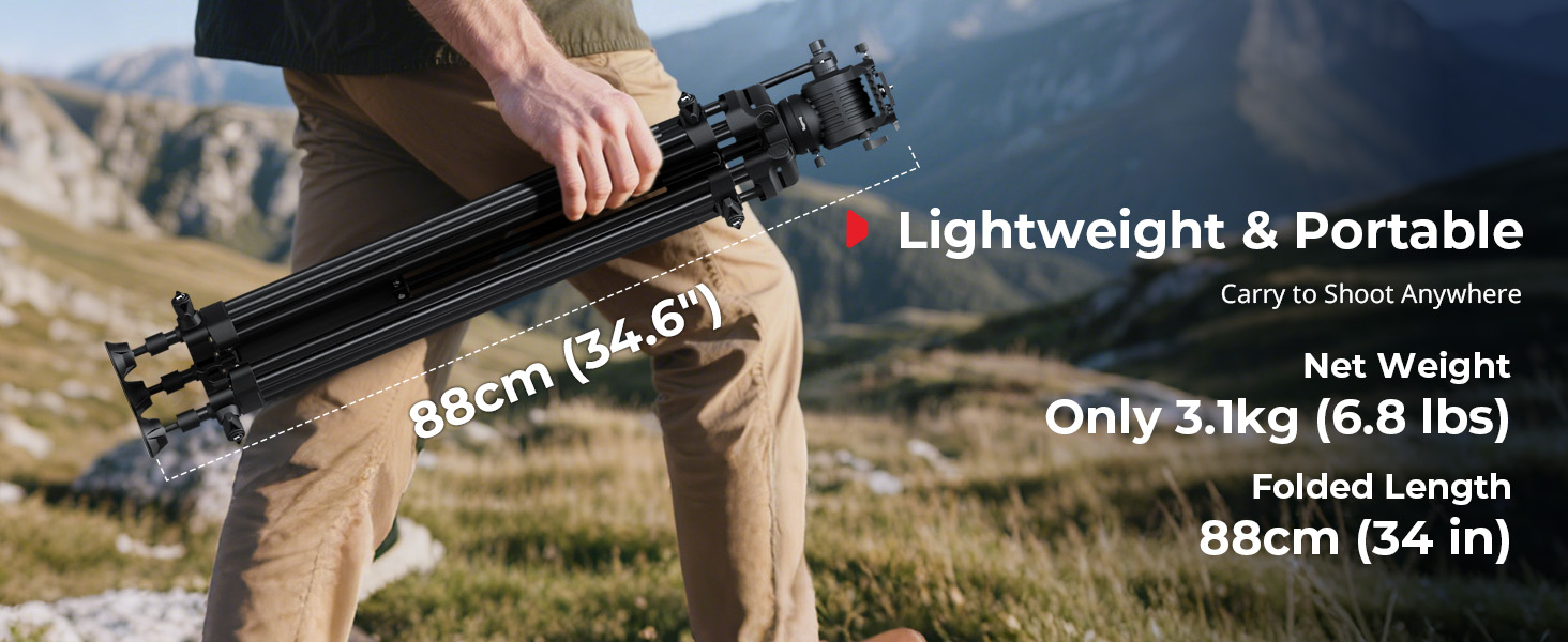 SMALLRIG Статив відеозйомки 73'' з алюмінієвого сплаву, 8кг, QR Plate Manfrotto 501PL, 186см