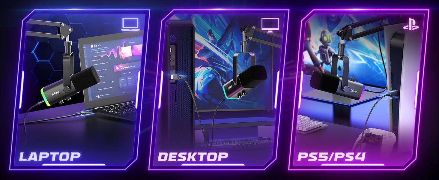 Мікрофон FIFINE XLR для стрімінгу, подкастів та запису звуку. USB динамічний мікрофон з кріпленням для PS4/5, Mac, Mixer, Sound Card. Чорний
