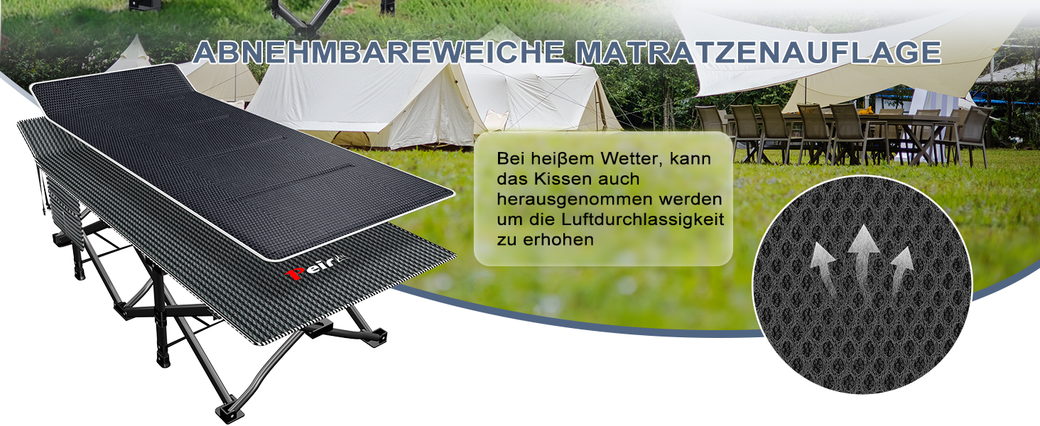 Кемпінгове ліжко Peirhw: складане, широке, з матрацом, до 200 кг, легке та портативне для подорожей