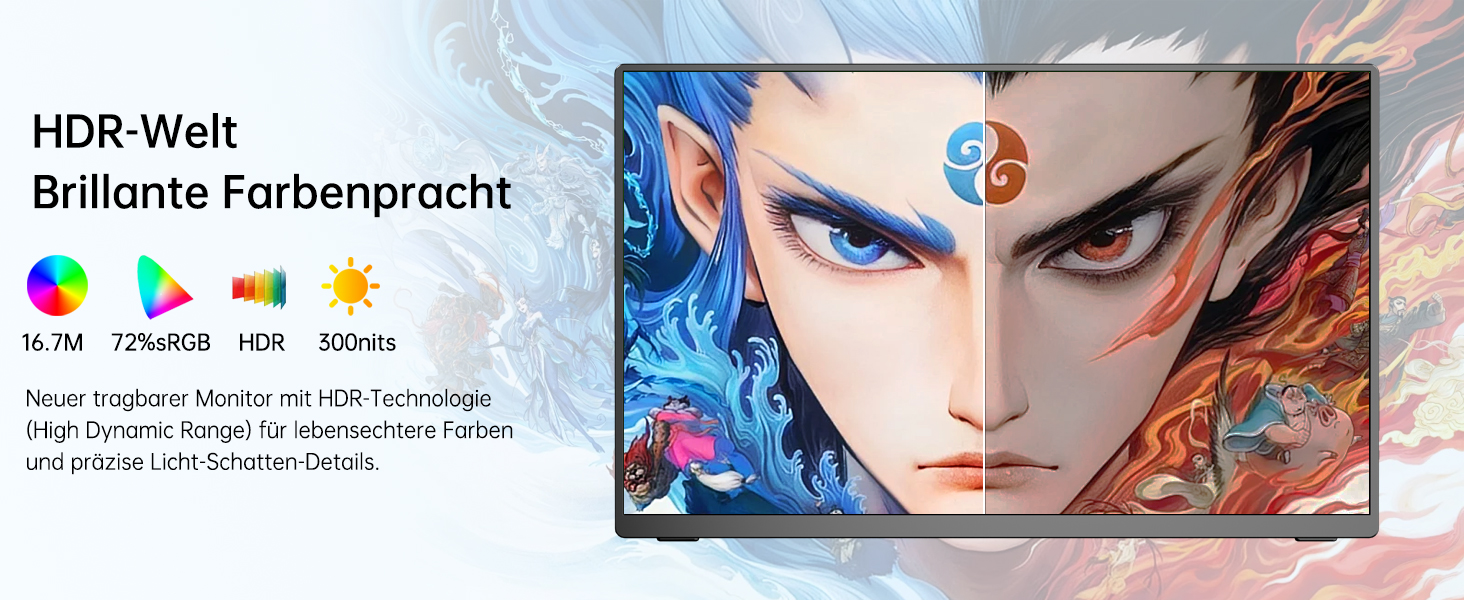 Портативний монітор 15.6' FHD IPS з динаміками та підставкою, ультратонкий додатковий екран для ноутбука/ПК/Mac - USB-C & HDMI, з захисним чохлом, матовий чорний 15.6