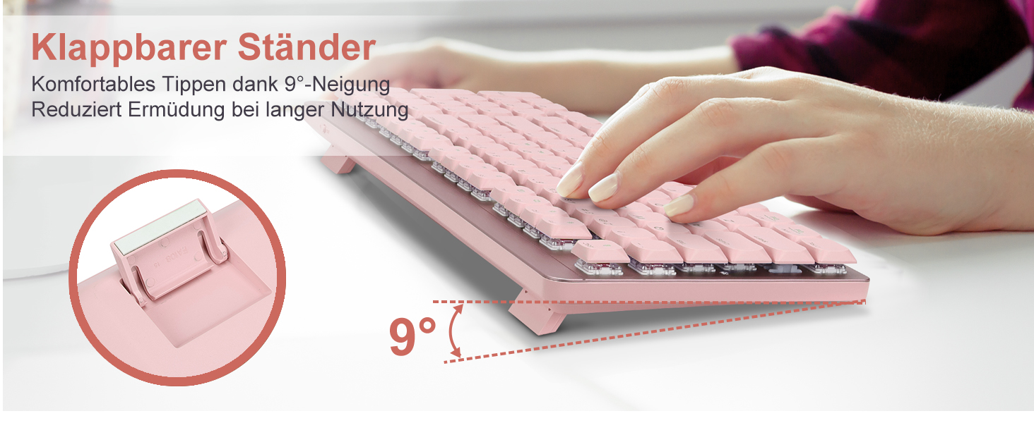 Leadsail FA98 Бездротова Механічна Клавіатура та Миша, 98 Клавіш, QWERTY, Рожевий Колір, 1600 DPI для PC, MacOS, Windows