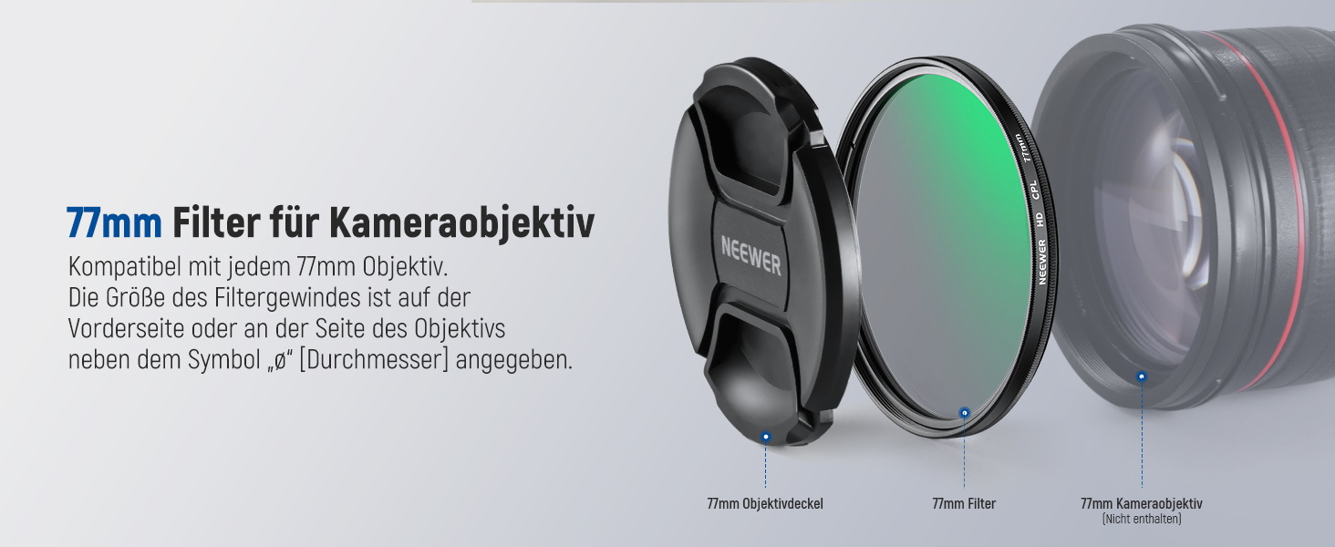 NEEWER 77mm CPL фільтр: поляризаційний круглий фільтр для об'єктивів камери з кришкою, нанопокриття, HD скло