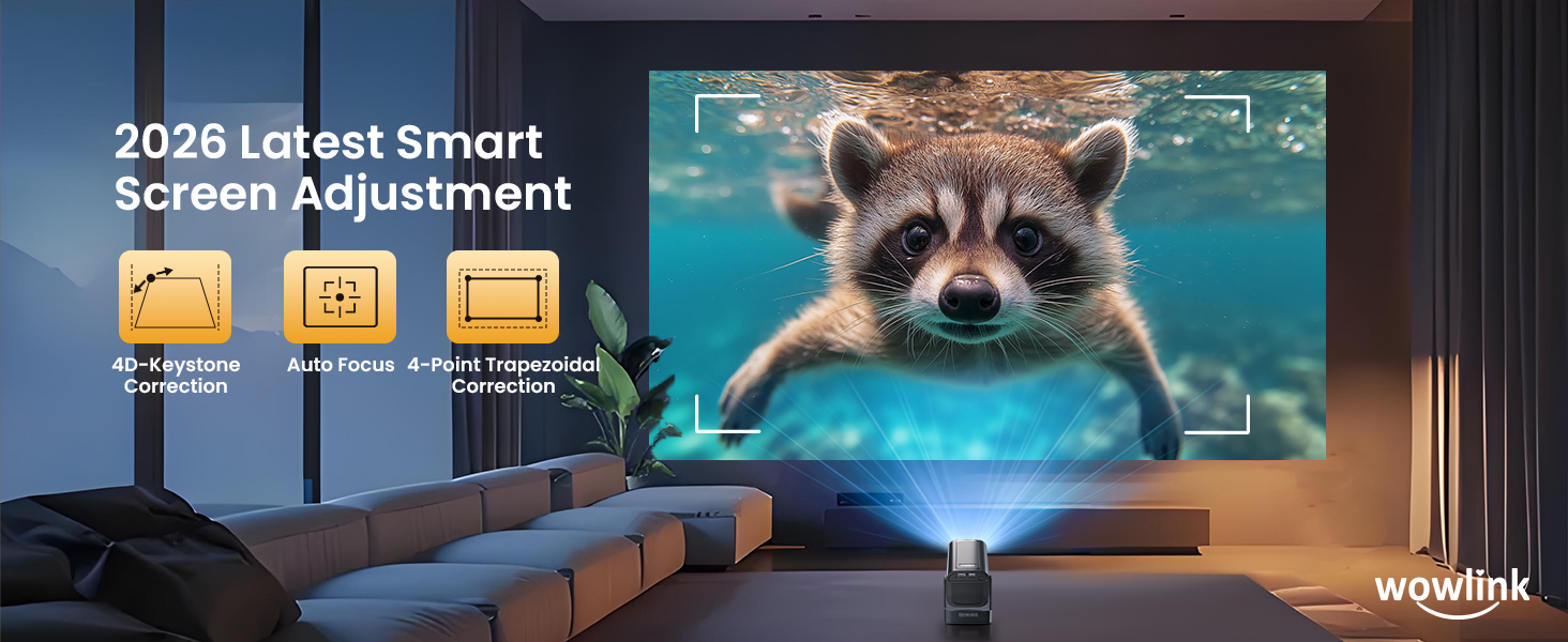 Портативний проєктор Beamer 4K з автофокусом, WiFi 6, Bluetooth 5.4 та інтегрованими додатками (2026 модель). Підтримка HDMI, TV Stick, Memory Stick, Laptop. Чорний