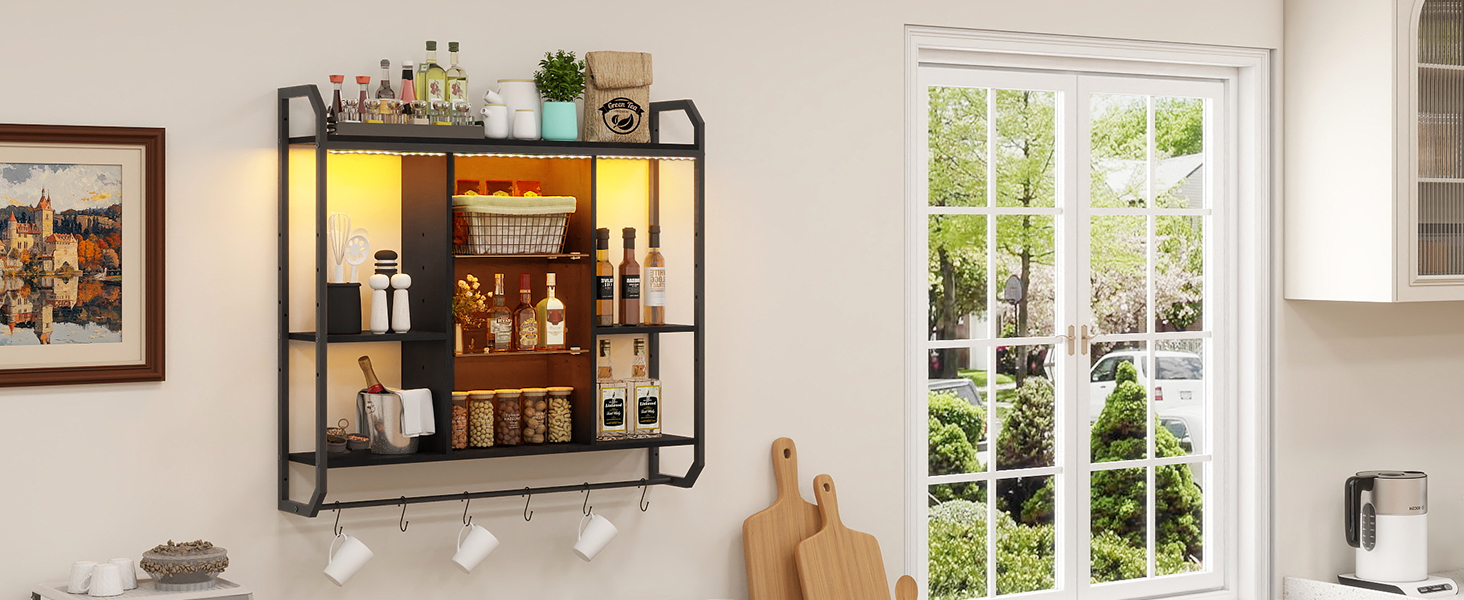 Стильне металеве вітрина для вина з LED-підсвічуванням на стіну, 3 яруси, чорний колір, для бару, кухні, вітальні, ресторану, 20x80 см