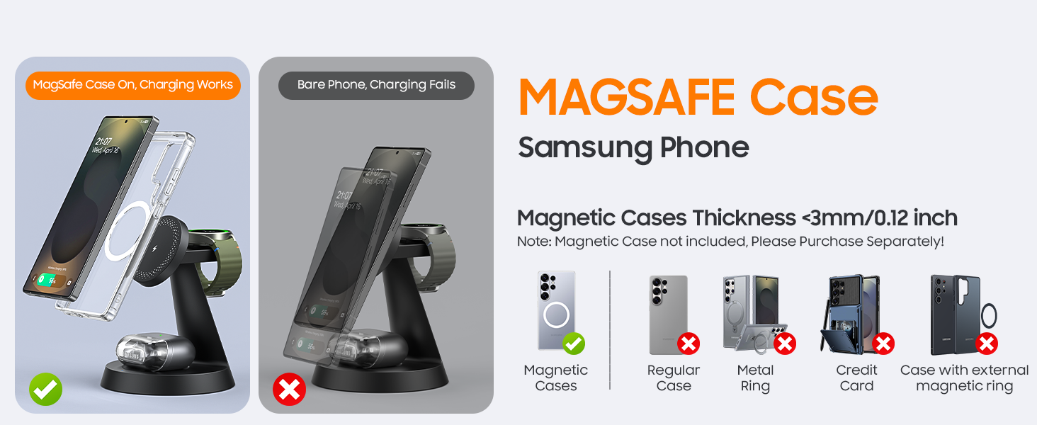 Бездротова зарядка Meifigno 3-в-1 для Samsung Galaxy: Mag-Safe, годинник, навушники (чорний)