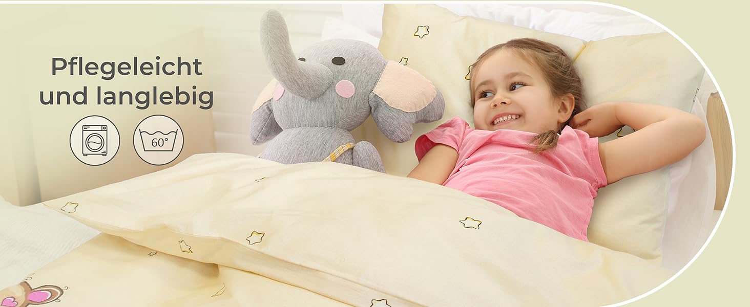 Комплект постільної білизни для дітей Gräfenstayn® з принтом тварин (жирафа та слон) - 100% бавовна (ренфорс) - ковдра 135x100 см, подушка 135x100 см