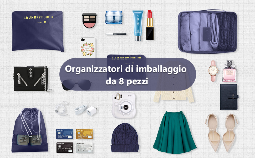 Органайзер для валізи Vicloon, 8-в-1: набір для подорожей, водонепроникні сумки для одягу, взуття, косметики (сірий)