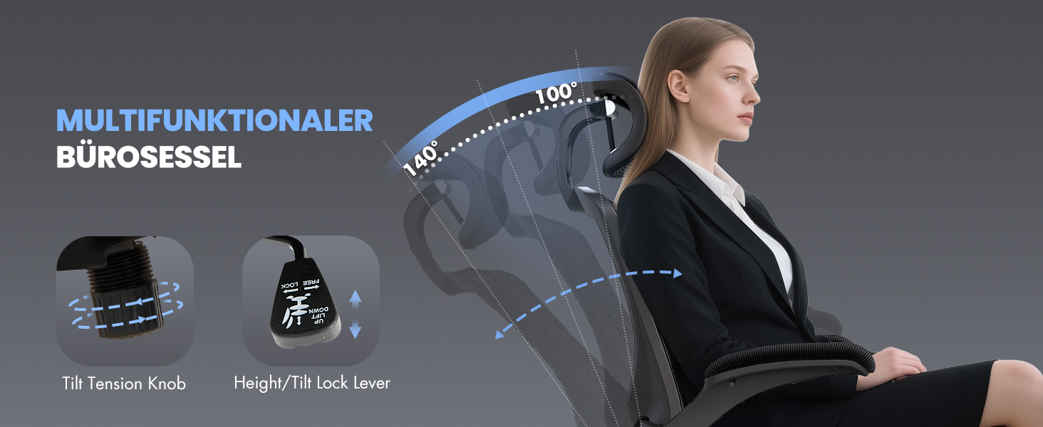 Коламі - ергономічне крісло для офісу з сітчастою спинкою, регульованою підголівником та поперековою підтримкою, підйомними підлокітниками, функцією гойдання та фіксації положення, регульоване по висоті, поворотне, чорне, універсальний розмір