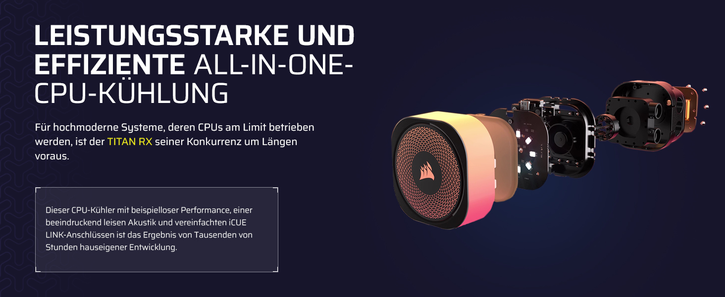 Система водяного охолодження Corsair iCUE LINK Titan 240 RX RGB для CPU - 240 мм AIO з 2 вентиляторами RX120 RGB, сумісна з Intel LGA 1851/1700, AMD AM5/AM4, з iCUE LINK-хабом, чорний колір