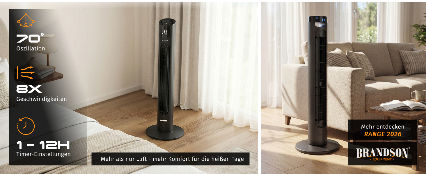 Вентилятор DC Brandson з пультом керування - тихий, 8 швидкостей, Sleep Mode, осциляція, 4 режими, дисплей, енергозберігаючий