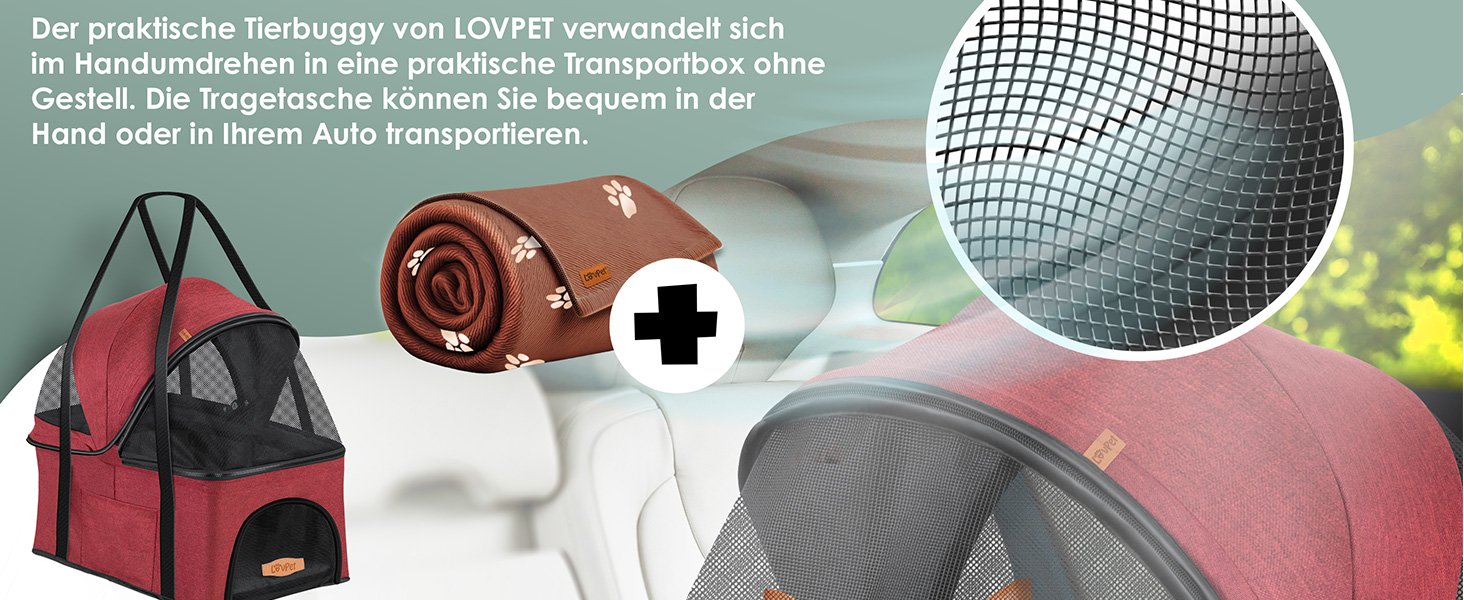 LOVPET® 2-in-1 Pet Stroller - Dog Buggy, Carrier & Jogger for Pets up to 20kg - Foldable, Grey