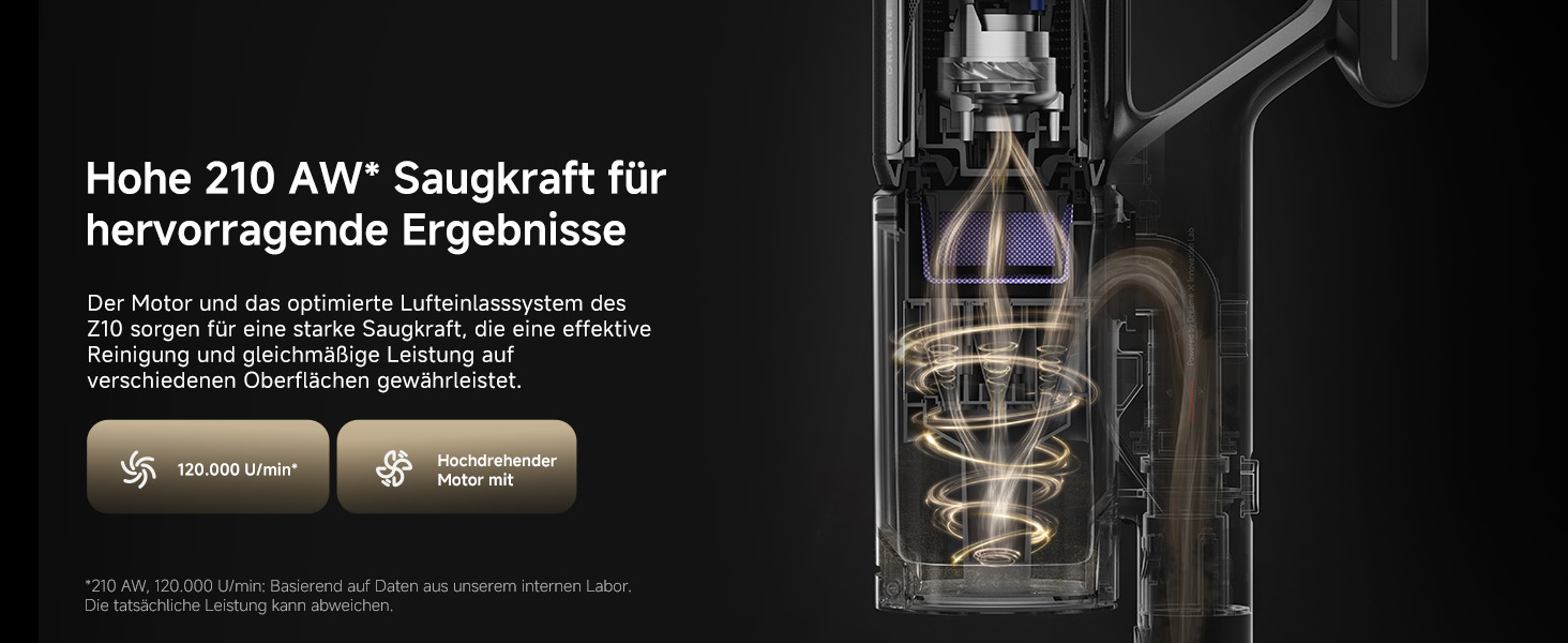 Dreame Z10 - Бездротовий пилосос з потужністю 190AW, LED-дисплеєм та функцією розпізнавання бруду, синій LED, для прибирання дому, шерсті тварин та килимів