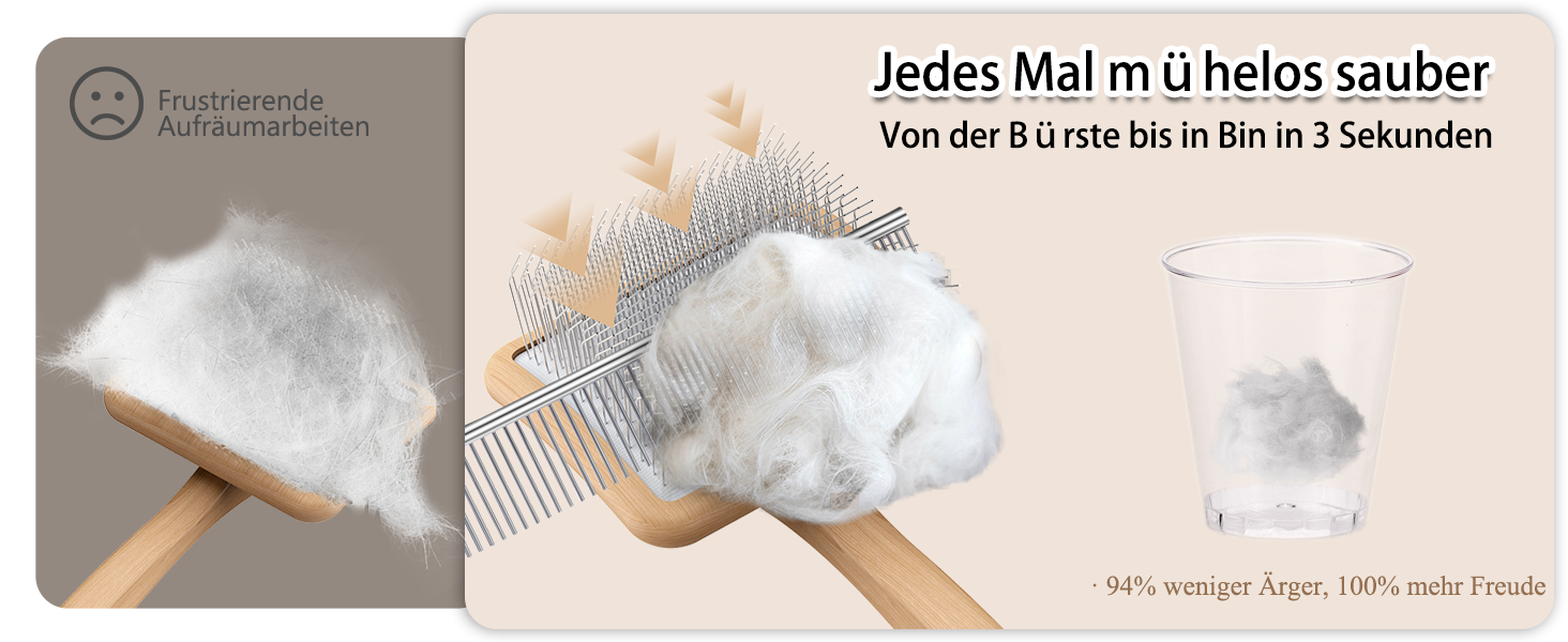 Набір щітки та гребінця для собак та котів з довгим хутром – зі сталевими шпильками 25 мм проти підшерстка та ковтунів – дерев'яна ручка та шкіряний футляр – ідеально для Golden Retriever та Maine Coon – фіолетовий