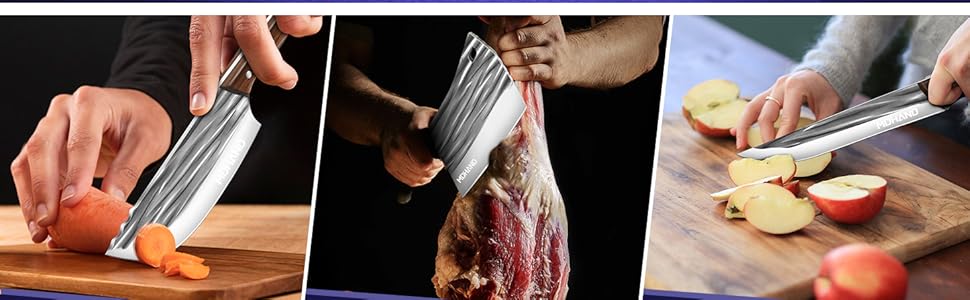 Набір ножів кухонних MDHAND 14 предметів з чохлом, сталь High Carbon, для кухні, кемпінгу, BBQ (смугастий)