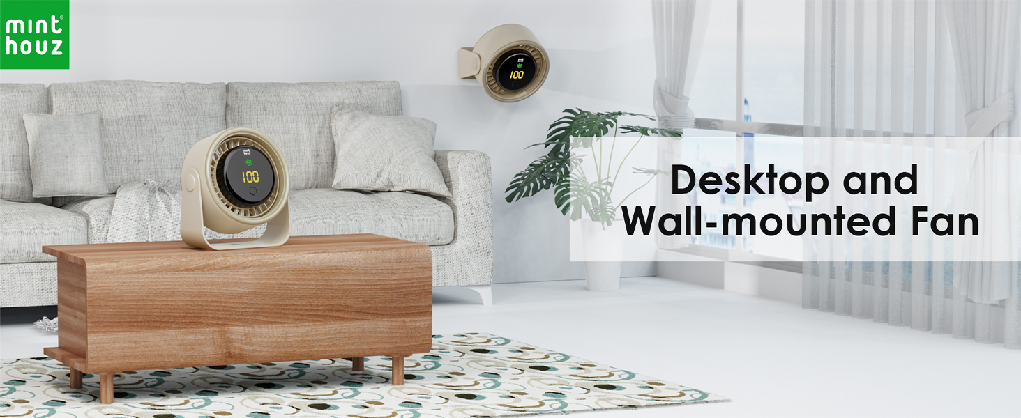 USB вентилятор Minthouz 3000mAh з LED-дисплеєм, 4 швидкості, поворотний, для офісу, спальні, на вулицю