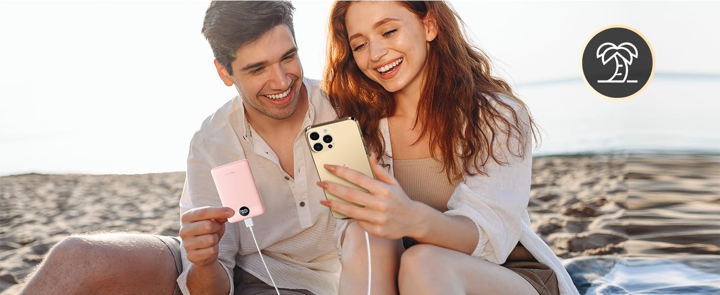 Powerbank VEEKTOMX 10000mAh з PD3.0 та QC3.0, 22,5W, Mini, USB-C, для iPhone/iPad/Samsung/Huawei/Xiaomi/OnePlus, білий/рожевий