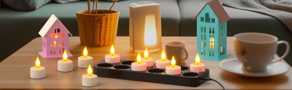 Набір із 12 перезаряджуваних LED чайних свічок SoulBay з таймером, пультом та зарядною станцією для декору, вечірок, Хелловіну, Різдва