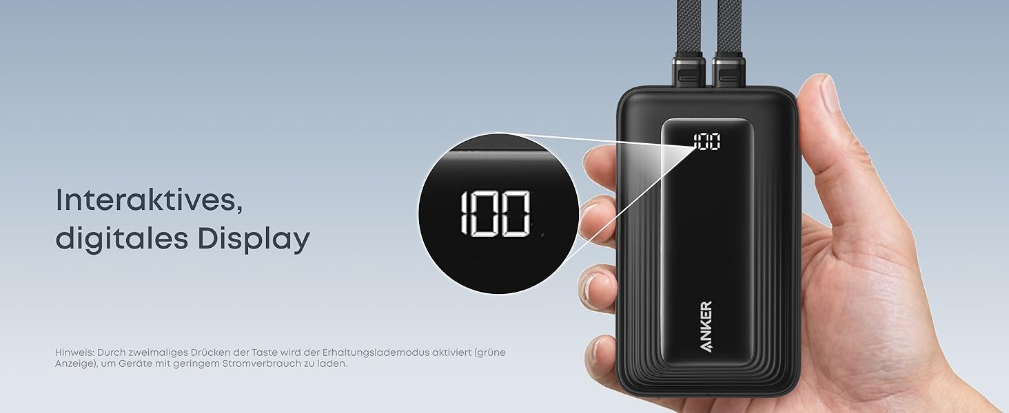 Anker Zolo Powerbank 20000mAh 45W: Зовнішній акумулятор з USB-C кабелем для iPhone, Samsung, MacBook (Чорний)