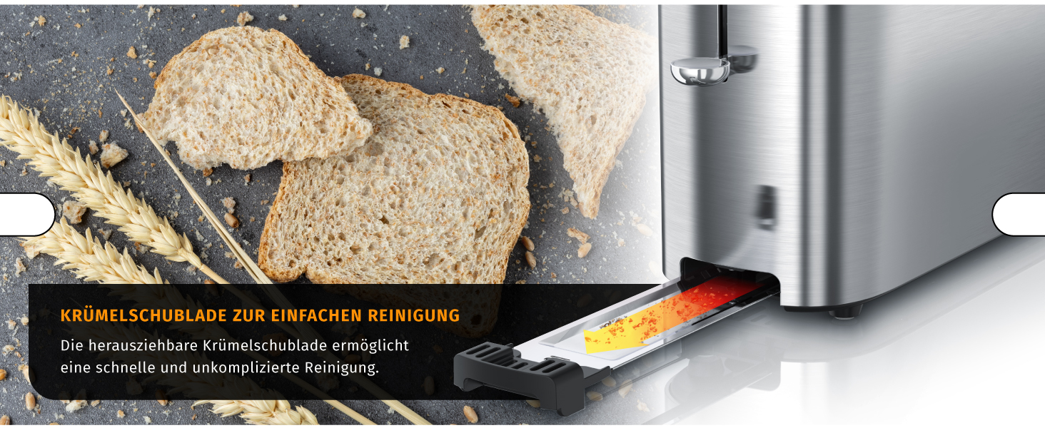 Тостер Arendo з нержавіючої сталі, 2 відділення, довгий проріз, сенсорний екран, подвійні стінки, насадка для бургерів, 6 рівнів підсмажування, центрування хліба, індикатор часу, функція пам'яті, чорний (C: Steelsilver)