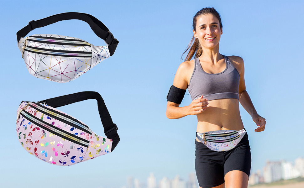 Сумка на пояс 80-х для жінок, лазерний стиль, блискітки, регульований ремінь, водонепроникна, для активного відпочинку, подорожей, туризму, відпустки (срібна, оновлена версія)