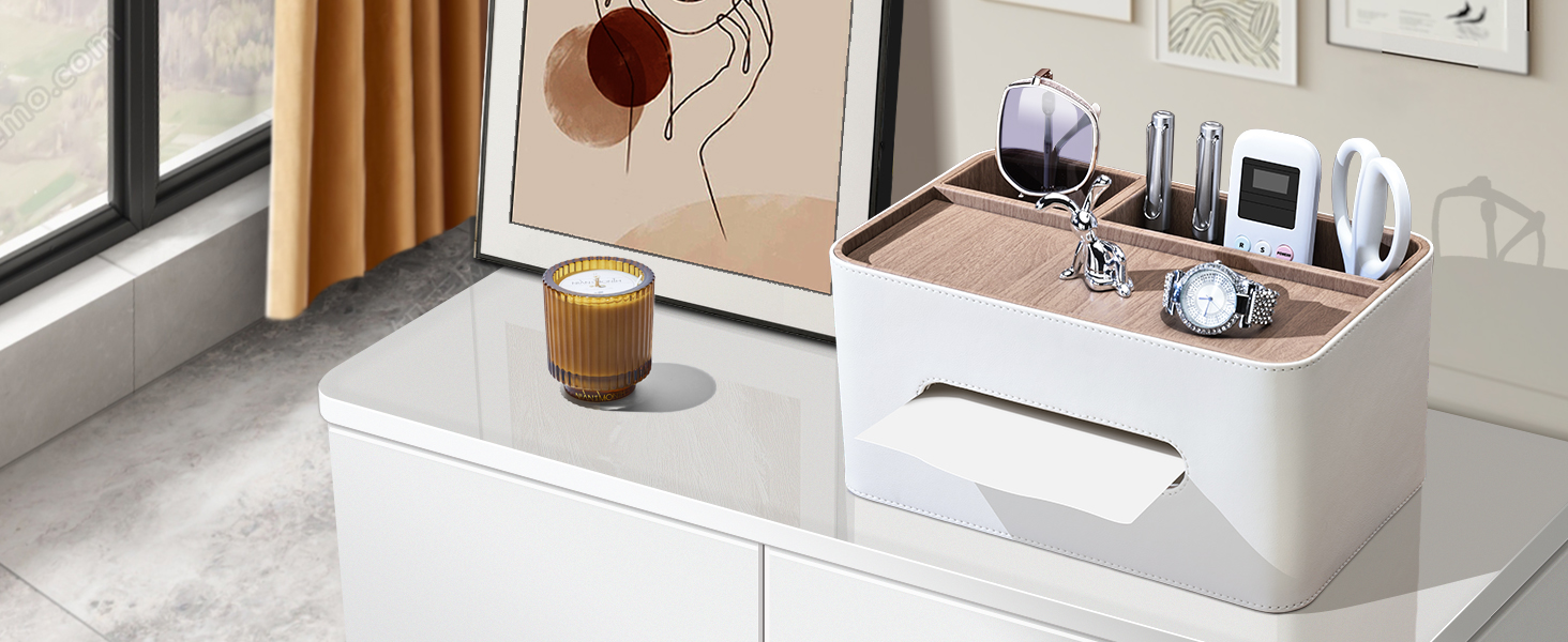 KINGFOM Склянка для серветок з 2 відсіками, з PU шкіри, для дому, офісу, ванної кімнати (Бежева)