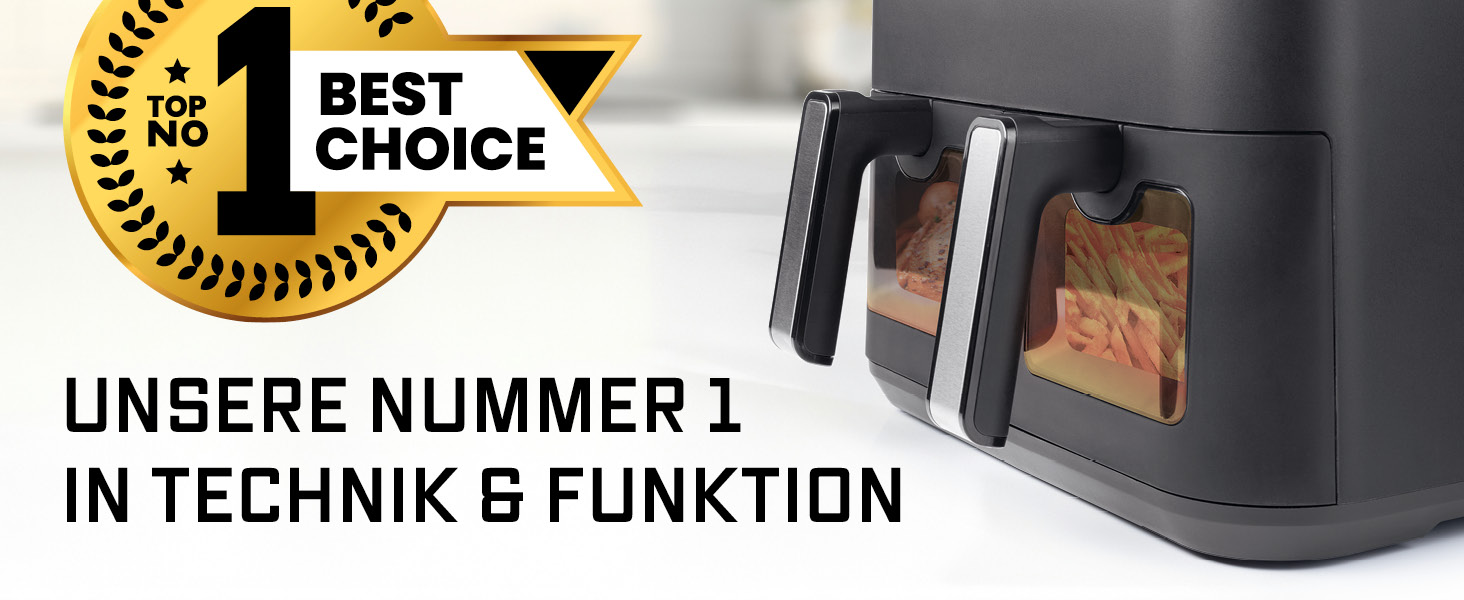 Фритюрниця повітряна Gourmetmaxx AirGenius 9 л з 2 відсіками | 8 програм | Мульти-кухня для 8 осіб | Сенсорний дисплей