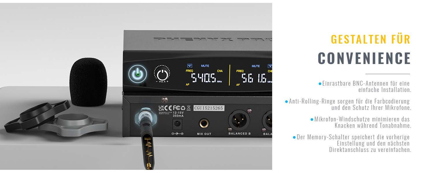 Мікрофон Phenyx Pro PTU-52: Бездротова система з кейсом, 2x30 UHF, 60 метрів