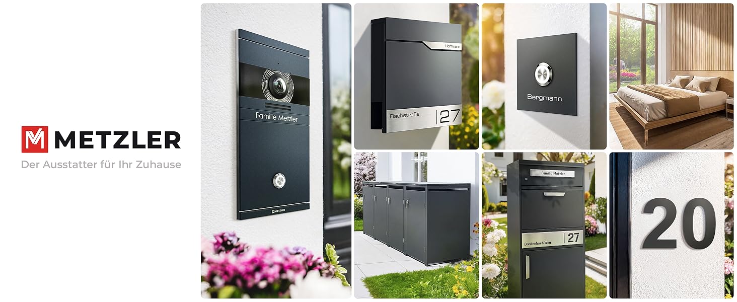 Поштова скринька Metzler персоналізована з гравіюванням, нержавіюча сталь, відділення для газет, замок, вологостійка, антрацит RAL 7016, настінний монтаж 37x37x10.5 см