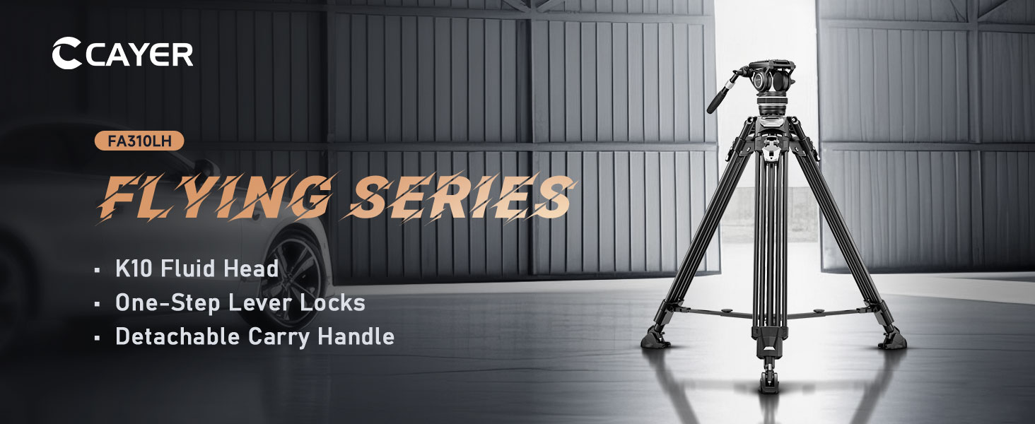 Штатив відео Cayer FA310H з моноподом K10 та рідкосильним кріпленням - швидкозатискачі ніг, швидке регулювання, вантажопідйомність 10 кг, алюміній, 2 швидкознімні пластини, ручка для переноски - для DSLR, бездзеркальних камер, відеокамер