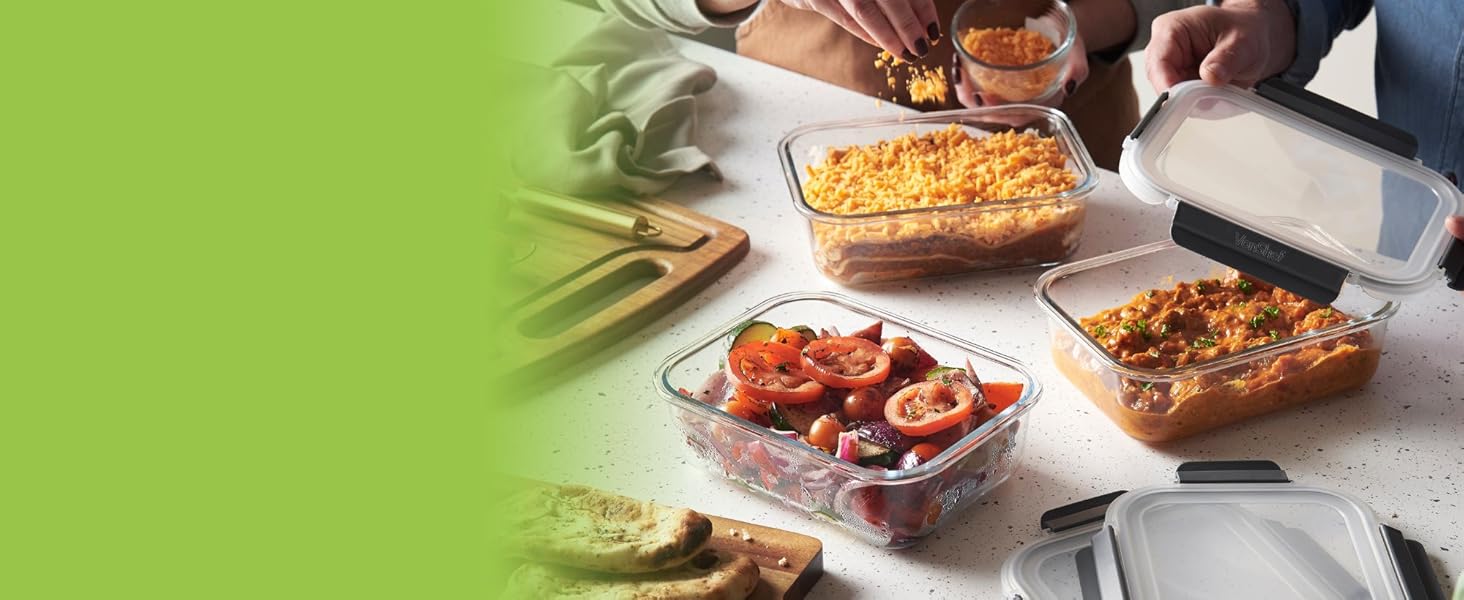 Набір контейнерів VonShef для зберігання продуктів – 10 шт., 1050 мл та 370 мл, придатні для духовки та мікрохвильової печі, мийки в посудомийній машині, герметичні та витікання, ідеальні для приготування їжі наперед