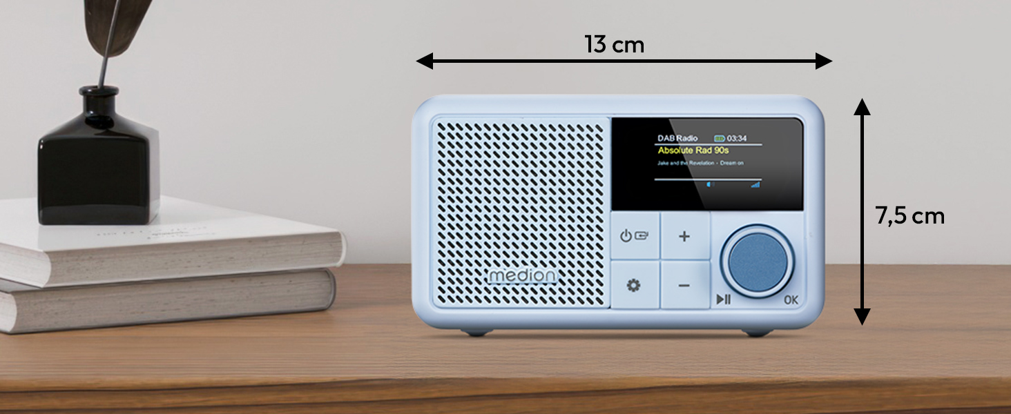 MEDION S66822 Портативне міні-радіо DAB+ з Bluetooth, акумулятор до 6,5 годин, кольоровий дисплей, телескопічна антена, таймер сну, будильник, AUX, USB-C, зелений (блакитний)