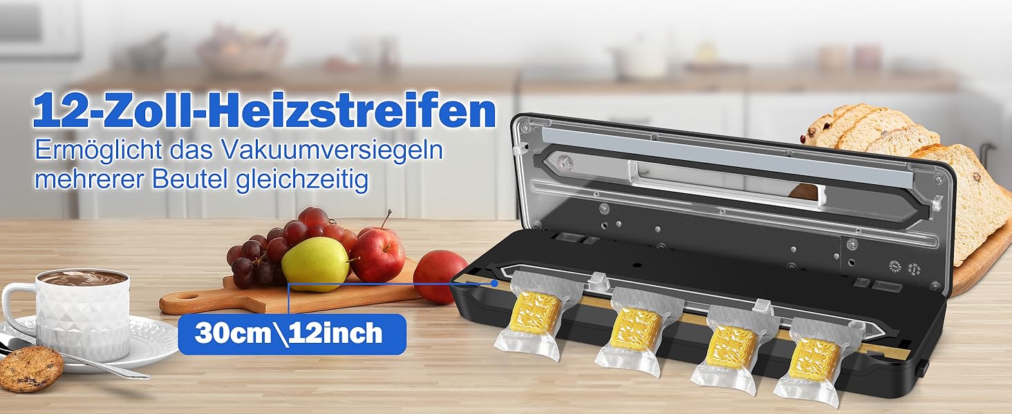 Вакуумний упаковник KLGFI 7-в-1: професійний, з подвійною зварювальною лінією, з різаком та цифровим таймером, комплект з 50 пакетами, срільно-чорний