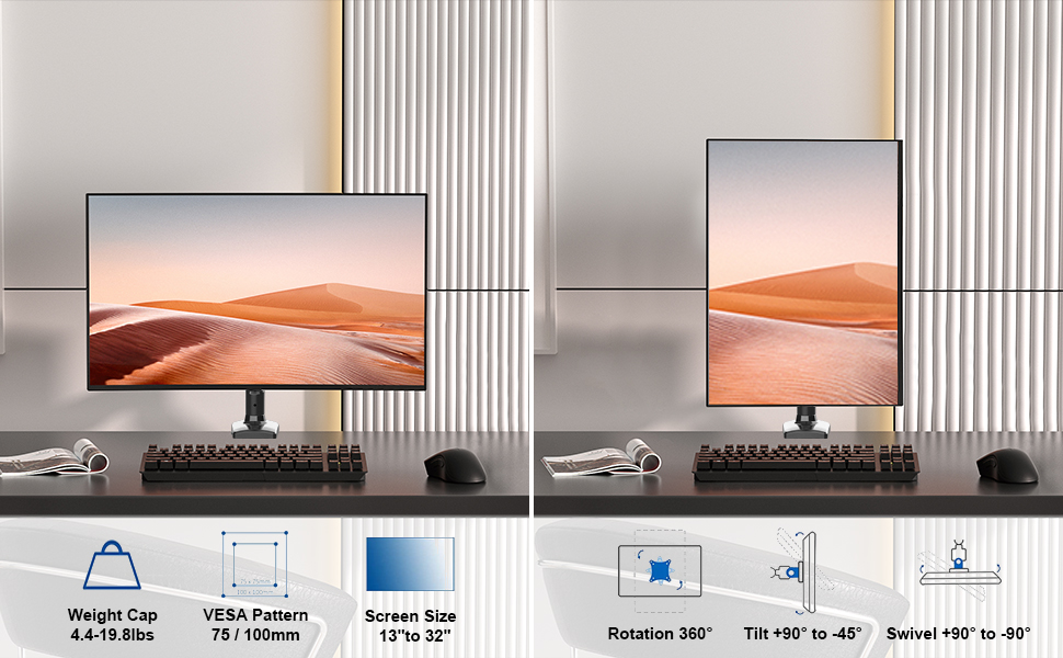 Кріплення для монітора GRIFEMA: регульована підставка для екрану 13-32 дюймів, чорний газовий амортизатор, VESA 75x75/100x100, до 9 кг