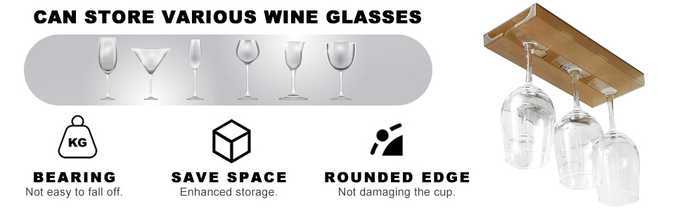 Підвісні тримачі для келихів вина Geoyien (4 шт.), без свердління, міцна конструкція, економія місця (колір: коричневий, розмір: 25,8*11*2,4 см)