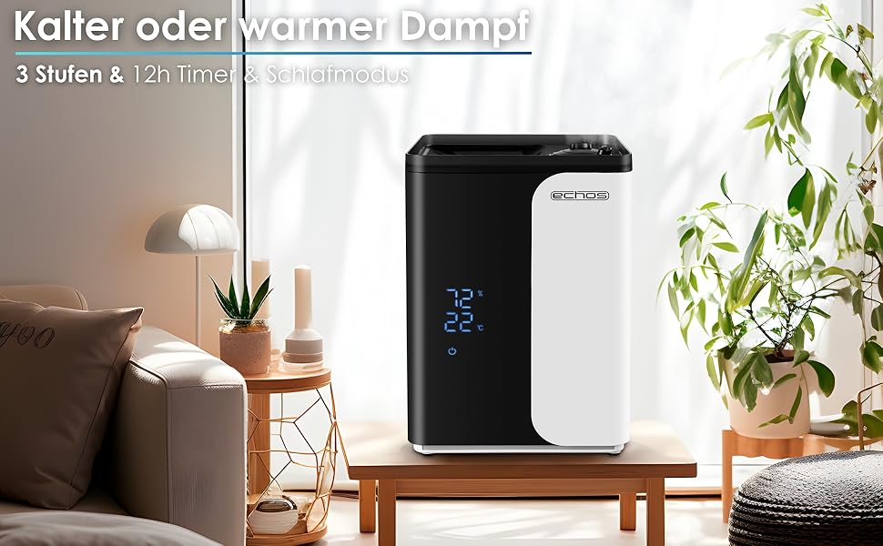 Ультразвуковий зволожувач повітря 5 л з Wi-Fi, керуванням через додаток Smart Life, пульт дистанційного керування, функція очищення повітря, вбудований гігрометр, LED-дисплей, таймер 12h, нічний режим, функція теплого/холодного пару, HEPA-фільтр