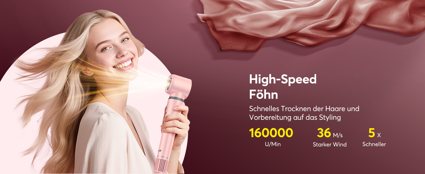 Airstyler 5-в-1: Фен-щітка, стайлер для локонів, випрямляч, сушарка, з чохлом, рожевий