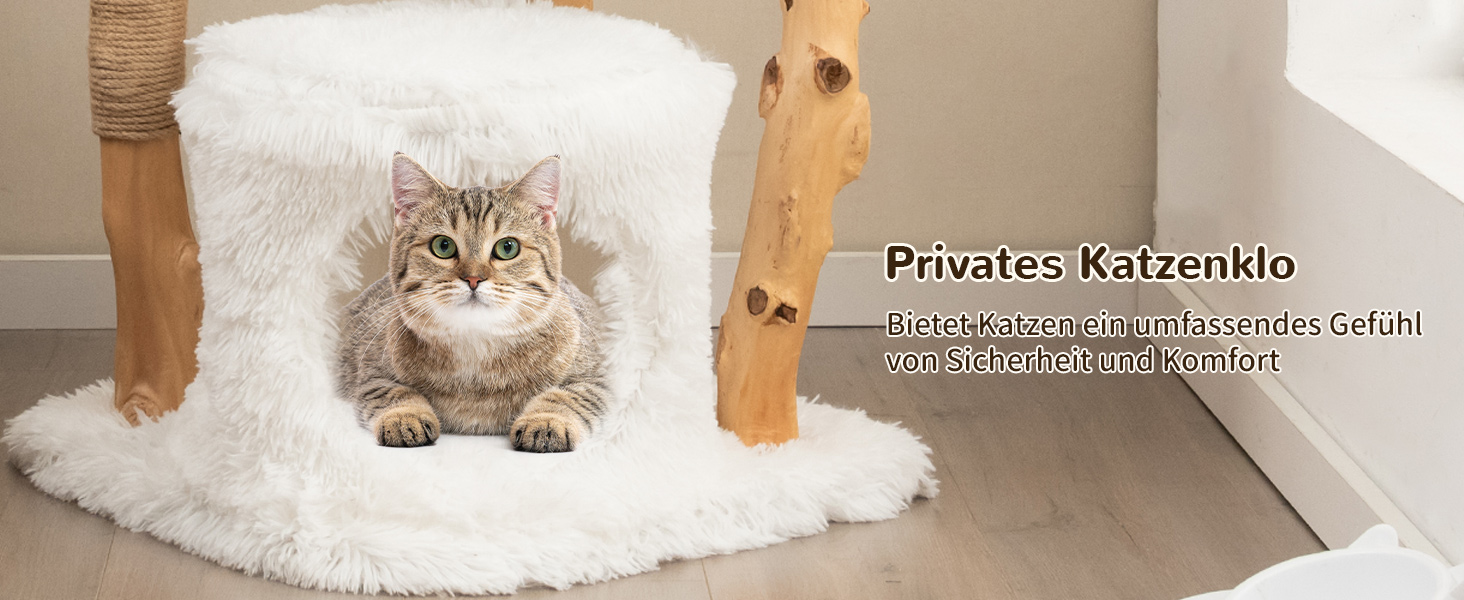 Кігтеточка для котів COSTWAY 87 см з гамаком, джутовим покриттям та м'якими сидіннями, дерев'яний кігтеточний комплекс, білий, 2 стовпчики