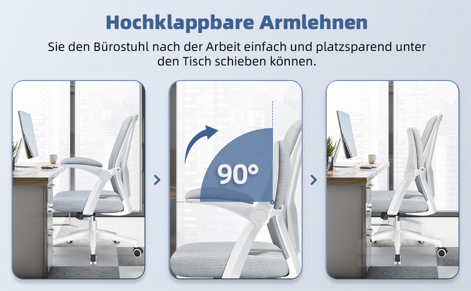 Офісний крісло Hinode з підйомними підлокітниками та функцією гойдання, 360° обертання, регульована висота, ергономічне крісло для дому та офісу з дихаючою сіткою, до 150 кг (Сірий, Стиль 1)