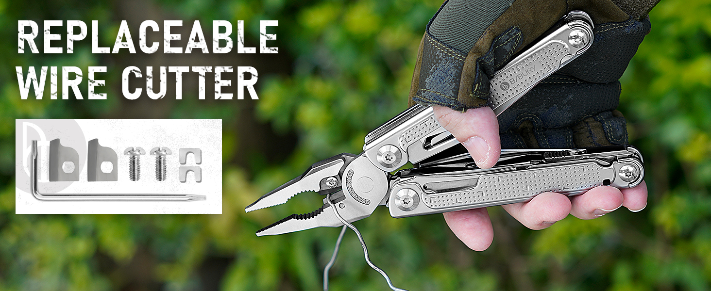 BiBURY Stainless Steel Multitool - Folding Pliers with Screwdriver & Shears - Camping, Hiking & Outdoor Gift for Men