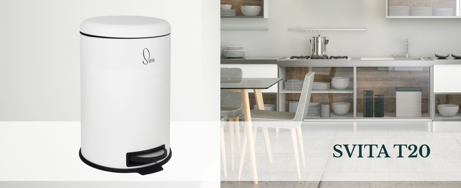 Сміттєве відро SVITA T20 з нержавіючої сталі, 20 літрів, з педаллю, для кухні (біле)