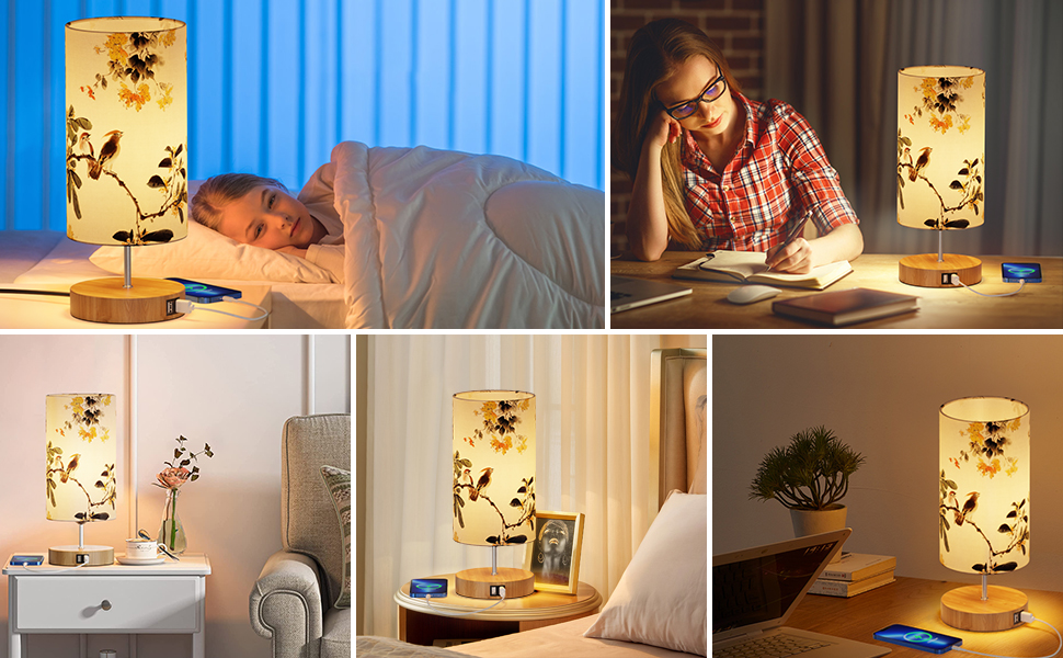 Настільна лампа GPATIO з USB-портами, торшер для спальні, дитячої кімнати, вітальні, приглушення торканням, декоративна лампа з принтом, LED