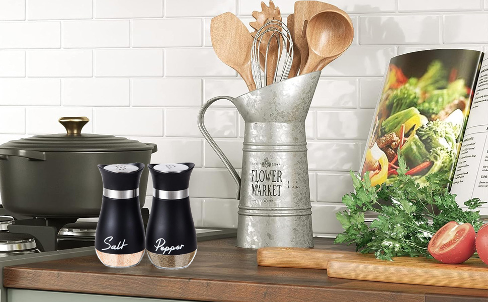 Набір соляної та перечної солілки з нержавіючої сталі з скляною пляшечкою, диспенсер для спецій, аксесуари для кухні, дому, ресторану, обіднього столу (Чорний)