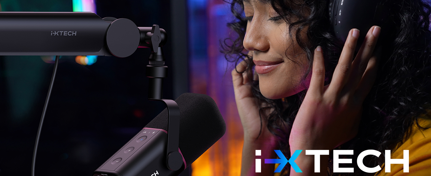 IXTECH Динамічний мікрофон з нирковою характеристикою RGB для студії, стримінгу та запису. USB/XLR, регулювання Gain, для подкастів та вокалу. Білий (M, Black)