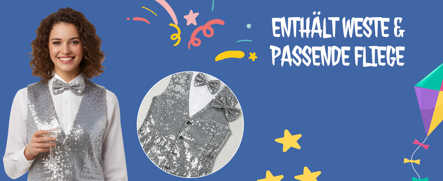 Срібна жилетка з паєтками та краваткою Dress Up America для чоловіків, V-подібний виріз