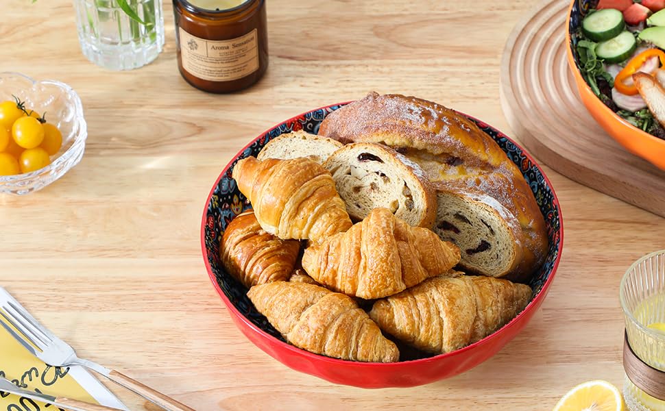 Набір тарілок Vancasso (4 шт) для супу та салату, кераміка, 2340 мл, червоний та помаранчевий, придатні для миття в посудомийній машині та мікрохвильовій печі