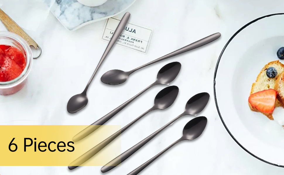 Набір ложок для лате макіато, 6 шт., 19.8 см, нержавіюча сталь. Підходить для кави, коктейлів, десертів