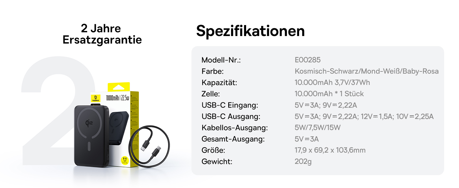 Power Bank Baseus EnerFill MagSafe 10000mAh з PD 22.5W та бездротовою зарядкою 15W (Qi2), чорний